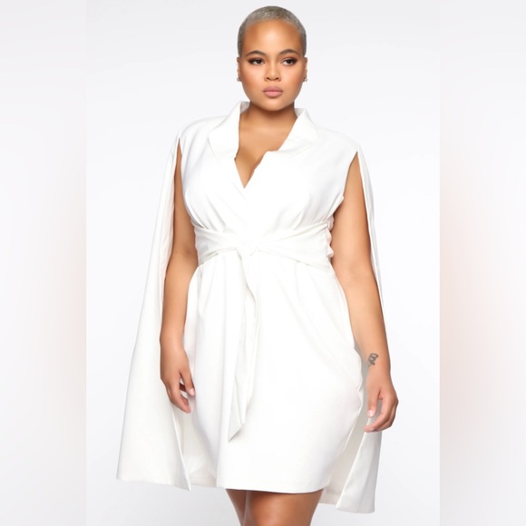 FASHION NOVA On Payroll Blazer Cape Dress White - Picture 7 of 12